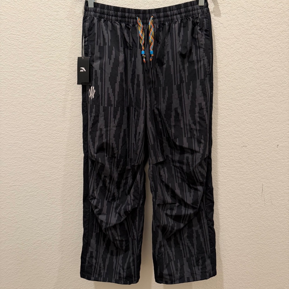 Anta Woven Track Pants Mens Large Black Geometric Klay Thompson 552610516-2